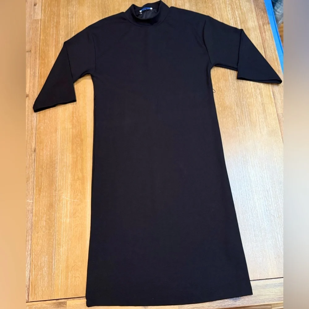 Zara Women’s‎ Mock Neck Midi Dress Black 3/4 Sleeves Size S